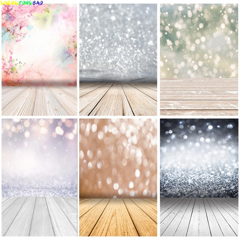 

Vinyl Custom Light Spot Bokeh Glitter Wooden Floor Portrait Photography Backdrops Props Photo Studio Backgrounds 21222 LX-07