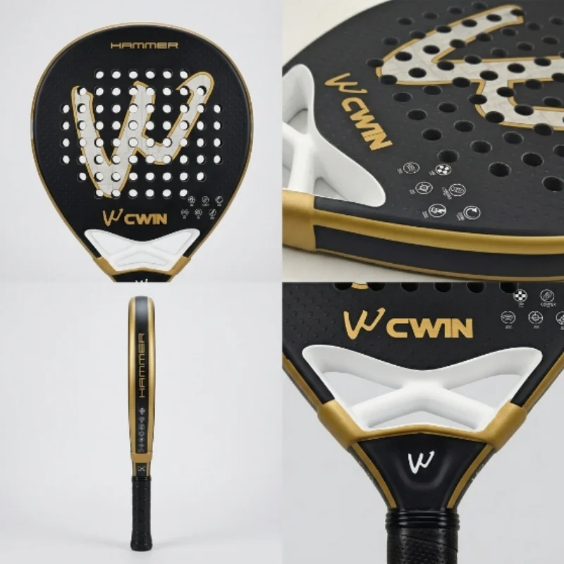 CWIN Hammer 18K Carbon Padel-Schläger Schwarz-Gold Professioneller Paddle-Tennis-Schläger mit Tragetasche für Fortgeschrittene Spieler – Detail 6