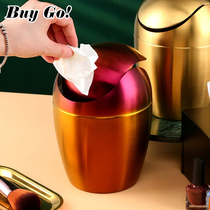 

Cute Desktop Waste Bin Mini Small Stainless Steel Trash Can Home Garbage Basket Table Sundries Barrel Box Office Household