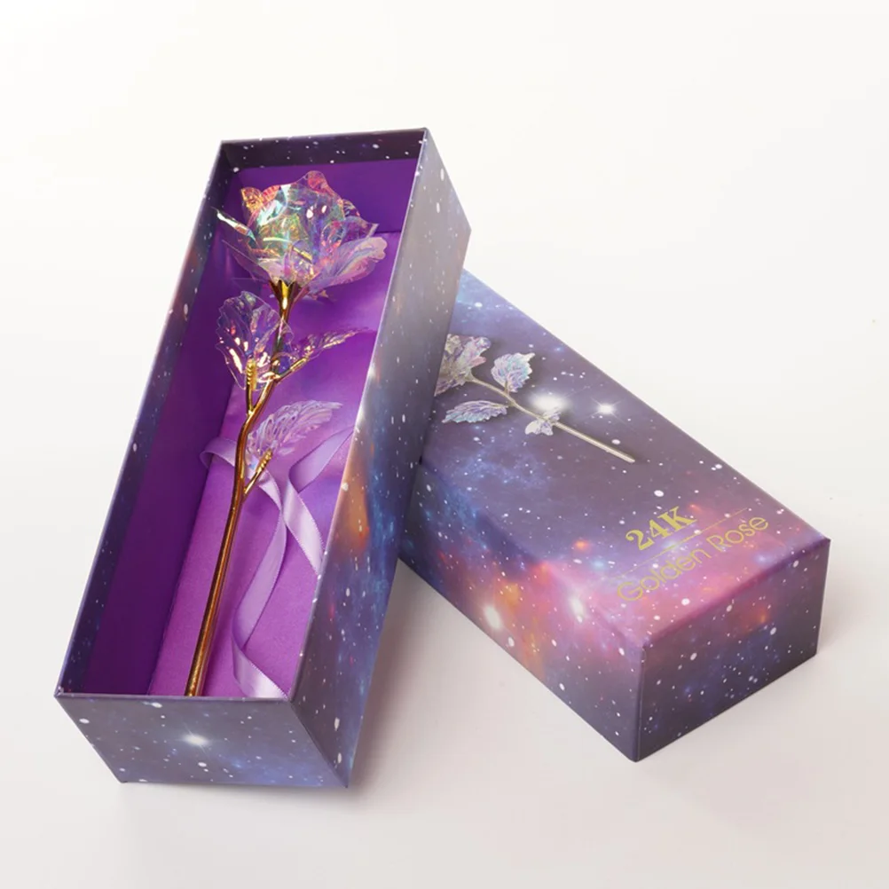 

Artificial Rose Gold Foil Gift Box Present Flower Elegant Romantic Christmas Birthday Wedding Anniversary Decor
