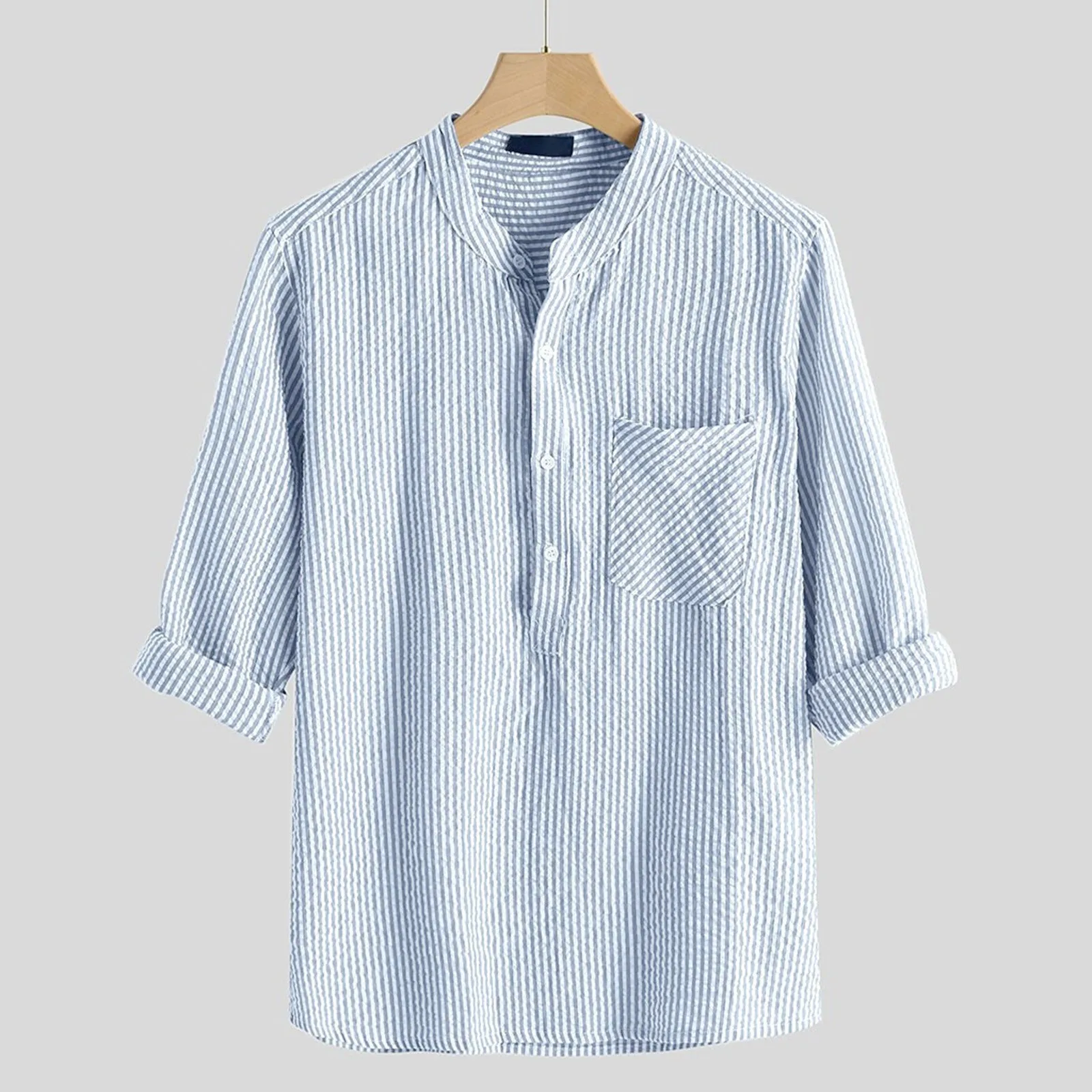 Chemise rayée à manches longues pour hommes avec poches boutonnées, pull vintage, vêtements pour hommes, chemisier grande taille, printemps, automne