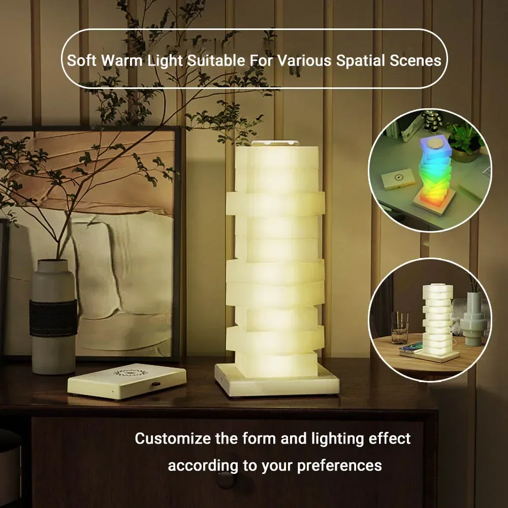 LED Nightlight Colorful Atmosphere Light 15W Modern DIY Assembly Desk Lamp Wireless Rechargeable Gaming Room Desk Lamp DC9V