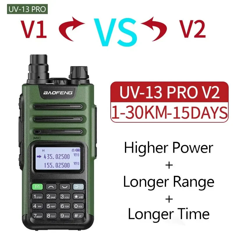 BaoFeng-UV-13 PRO V1 V2 Walkie Talkie de banda dupla de alta potência, carregador tipo C, 16 km de longo alcance, transceptor UV13, radioamassador bidirecional