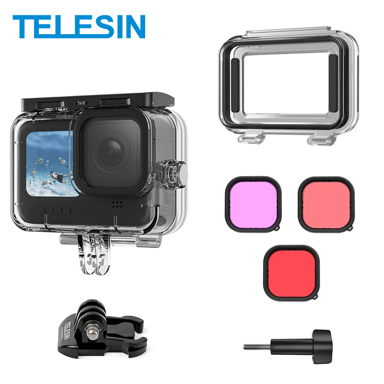 TELESIN GoPro13 Waterproof Case Full Scene Anti-fog Underwater Tempered Glass Lens Diving Housing Cover for GoPro 13 12 11 10 9