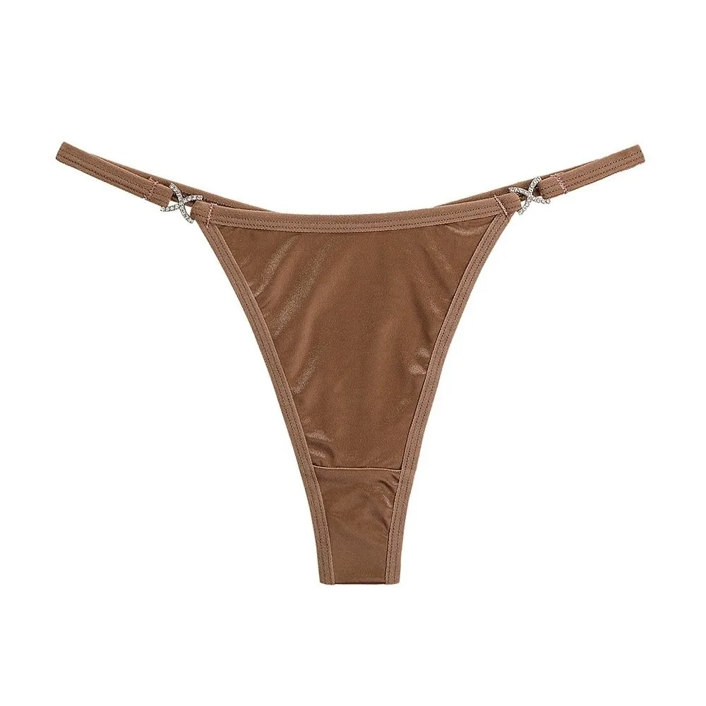 

Sweet Cotton Crotch Glossy Satin Thongs Traceless Solid Color Bikini Briefs Low Waist Underpants T-back Panties Lingerie