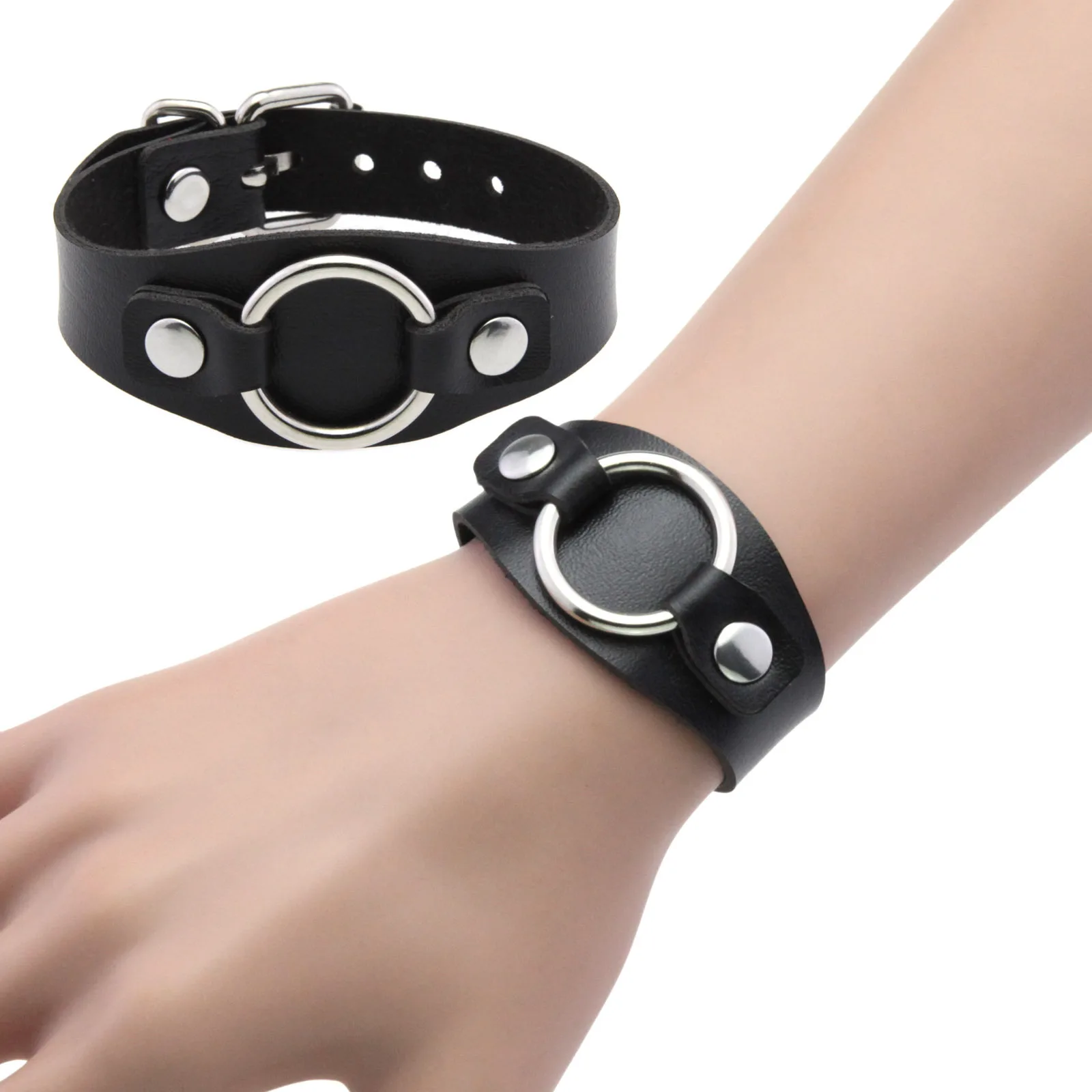 Individuality Fashion Tide Punk Harajuku Easy Fashion Hip hop Ring Bracelet PU Leather Circle Wristband Hands