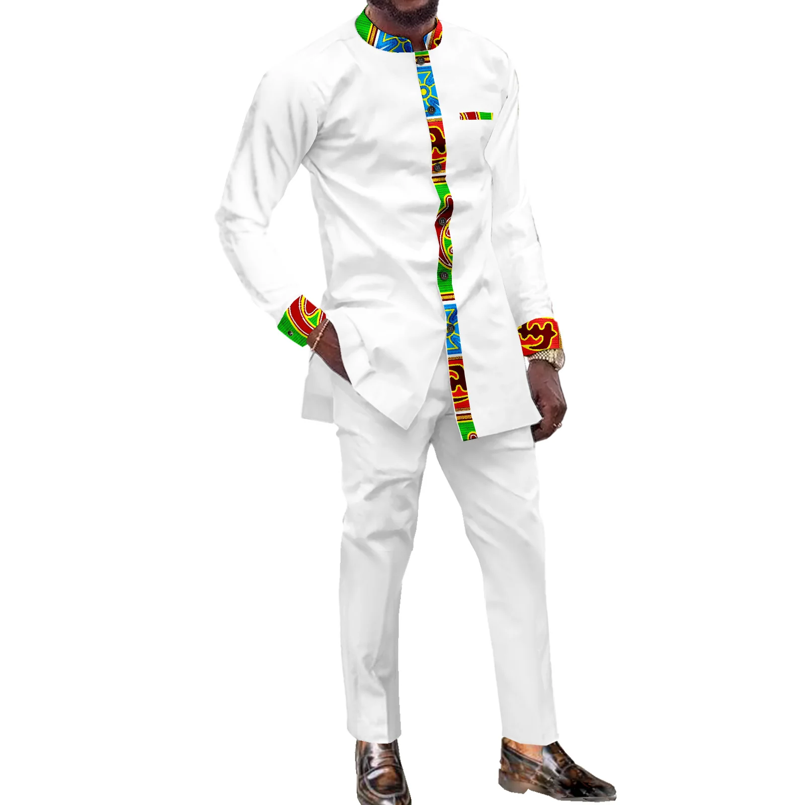 

SEA&ALP African Dashiki Suit for Men Two Piece Outfits Long Sleeve Button up Top and Pants Traditional Attire