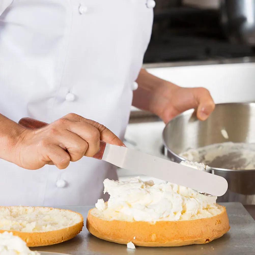 

2 шт., набор лопаток для торта из нержавеющей стали с деревянной ручкой, скребок для крема для выпечки для глазури, разглаживающий инструмент для торта из помадки, кухня