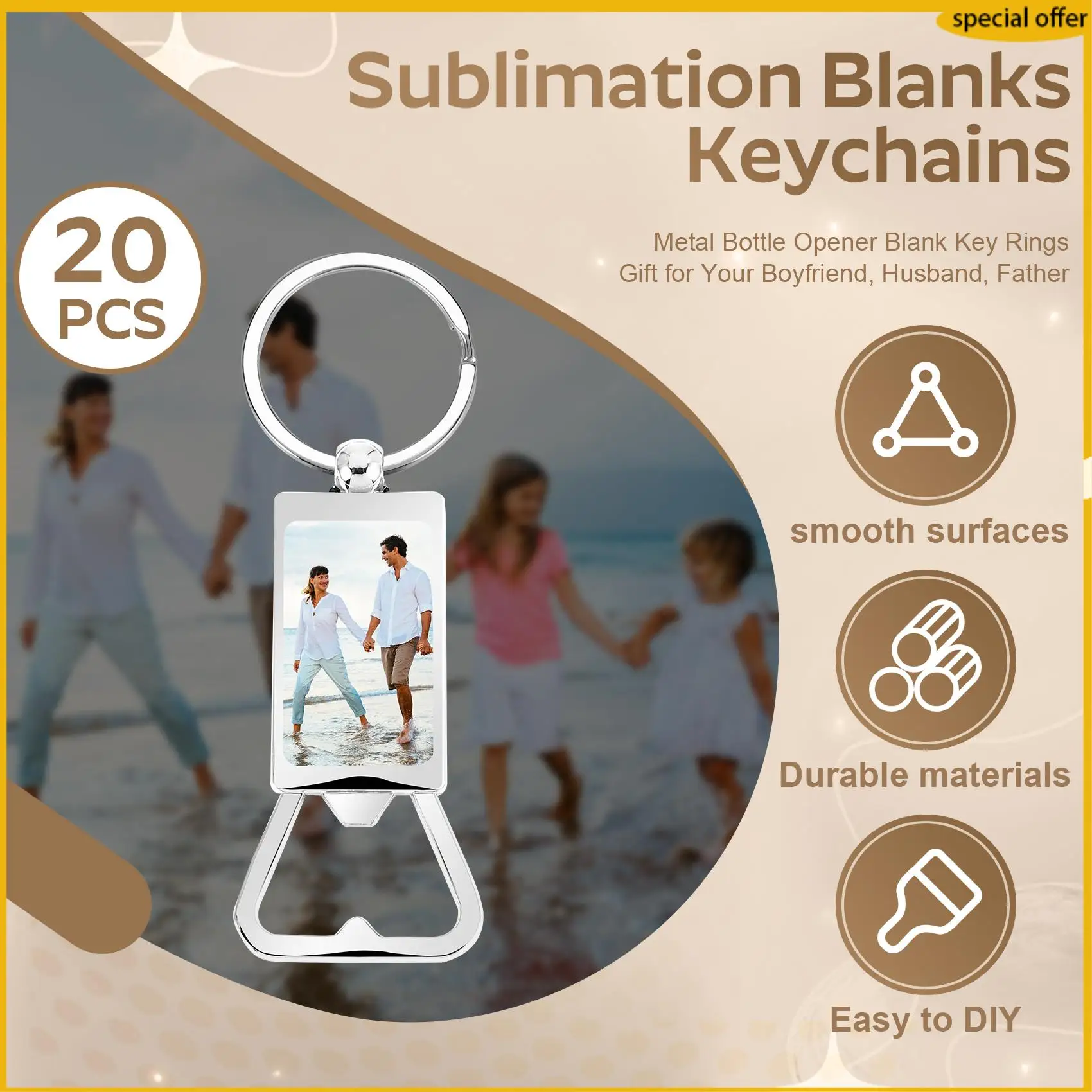 

A50I 20PCS Metal Bottle Opener Blank Key Rings Gift For Your Boyfriend, Husband, Father