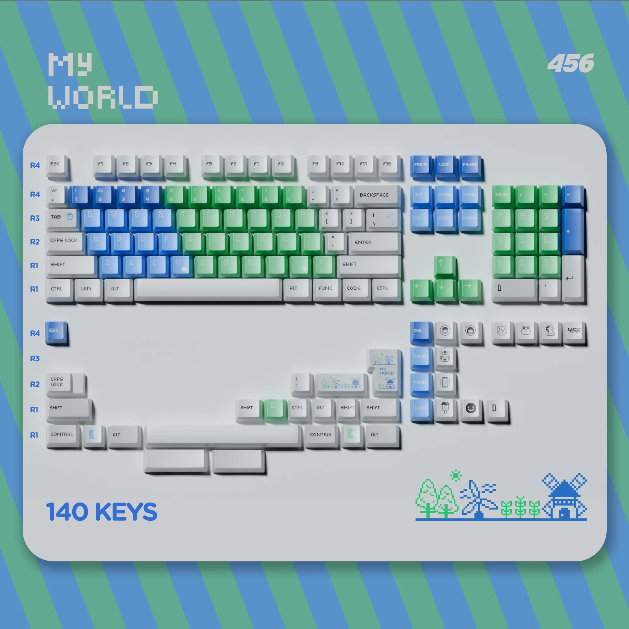 Original theme keycaps Original 140 + keys PBT five-sided sublimation mechanical keyboard keycaps Cute