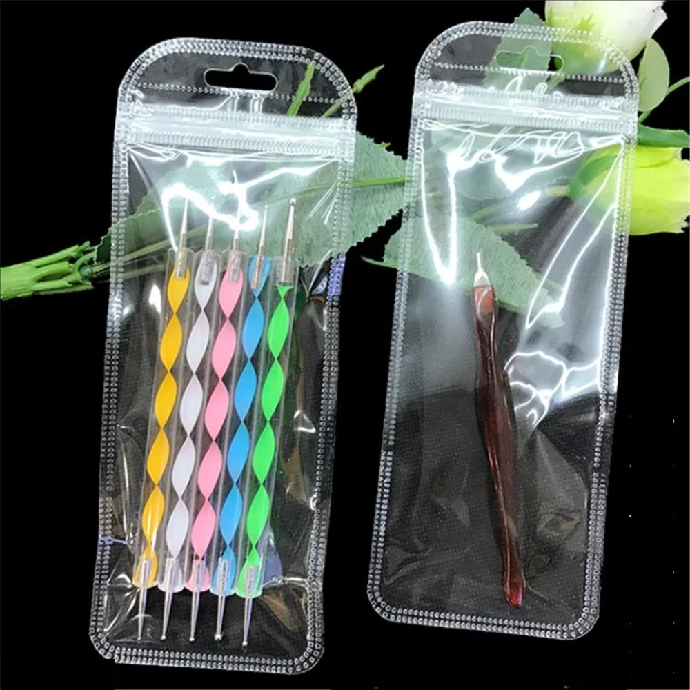 Bolsa con cierre hermético larga de 50 uds., bolsas de plástico transparentes con cierre para exhibición de joyería DIY, paquete de cepillos para uñas y pestañas