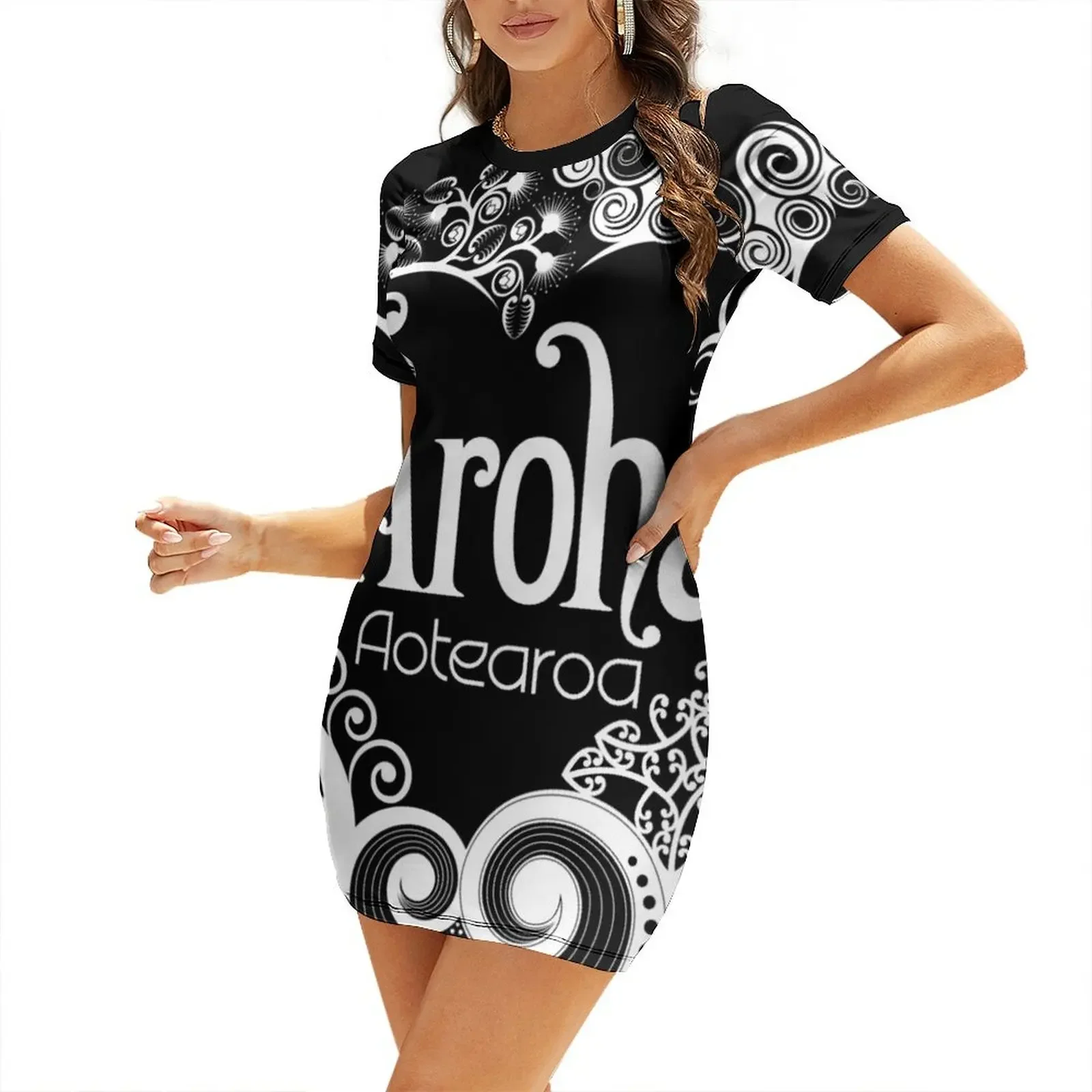 

Aroha Aotearoa Short-Sleeved Dress Prom gown long dresses for women women's elegant loose dresses Dress vintage Dress