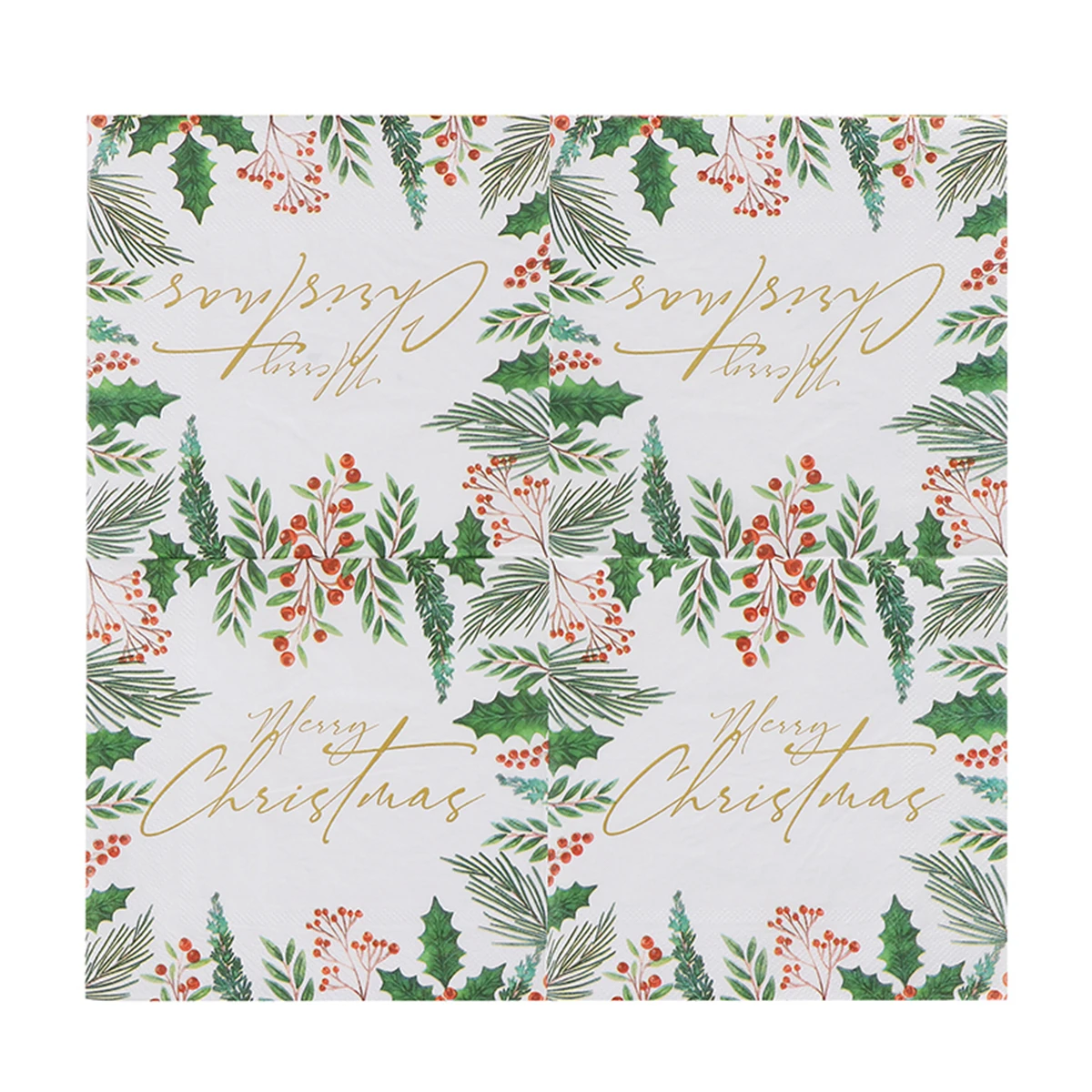 Christmas Paper Napkins Merry Christmas Holly Berry Leaf Disposable Decorative Paper Napkins For Xmas Dinner Table Party Decor - view 5