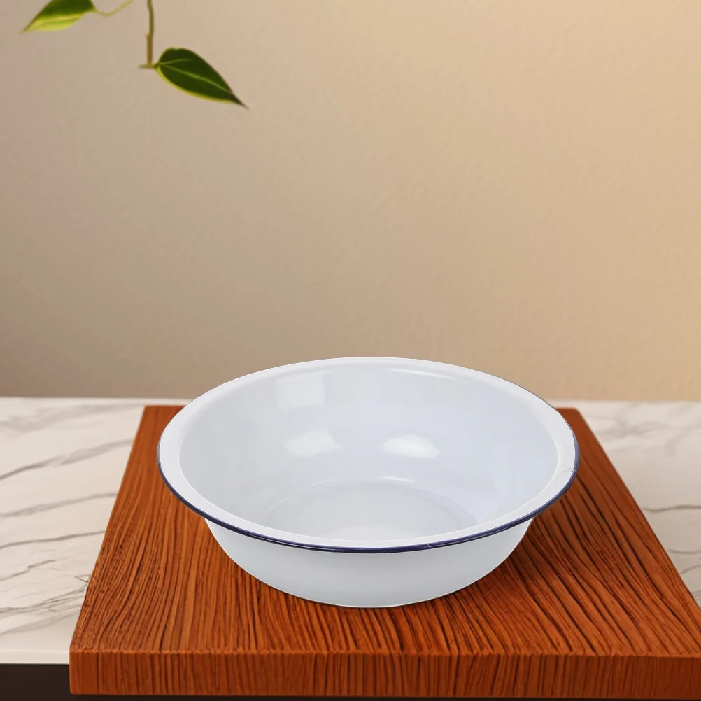 

Vintage Enamel Basin 28Cm Round Large Capacity Kitchen Bowl High Temperature Resistant Easy Retro Design