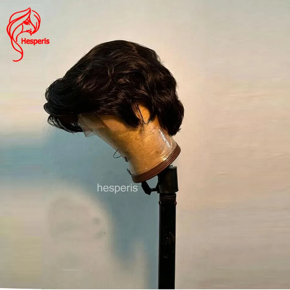 

Hesperis Men Human Hair Wig Pre Plucked Brazilian 13x6 Lace Front Remy Hair Wig Shprt Pixie Cut Wig With Baby Hair for Boys
