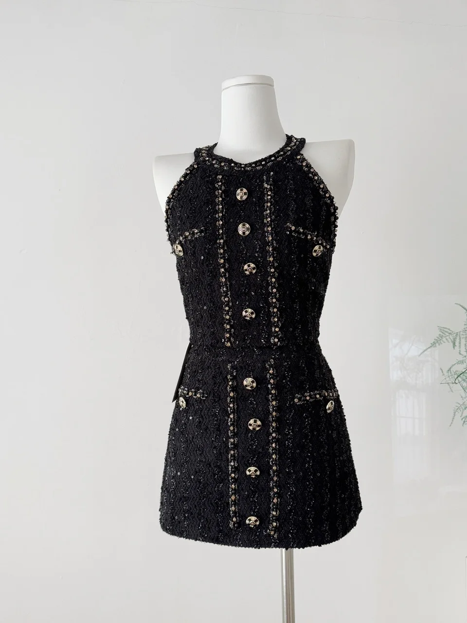 

Ele Bla Diamond-Encrusted Heavy-Work Set Women's Slimming Top-and-ort Skirt Two-Piece Suit Luxury mat Sle