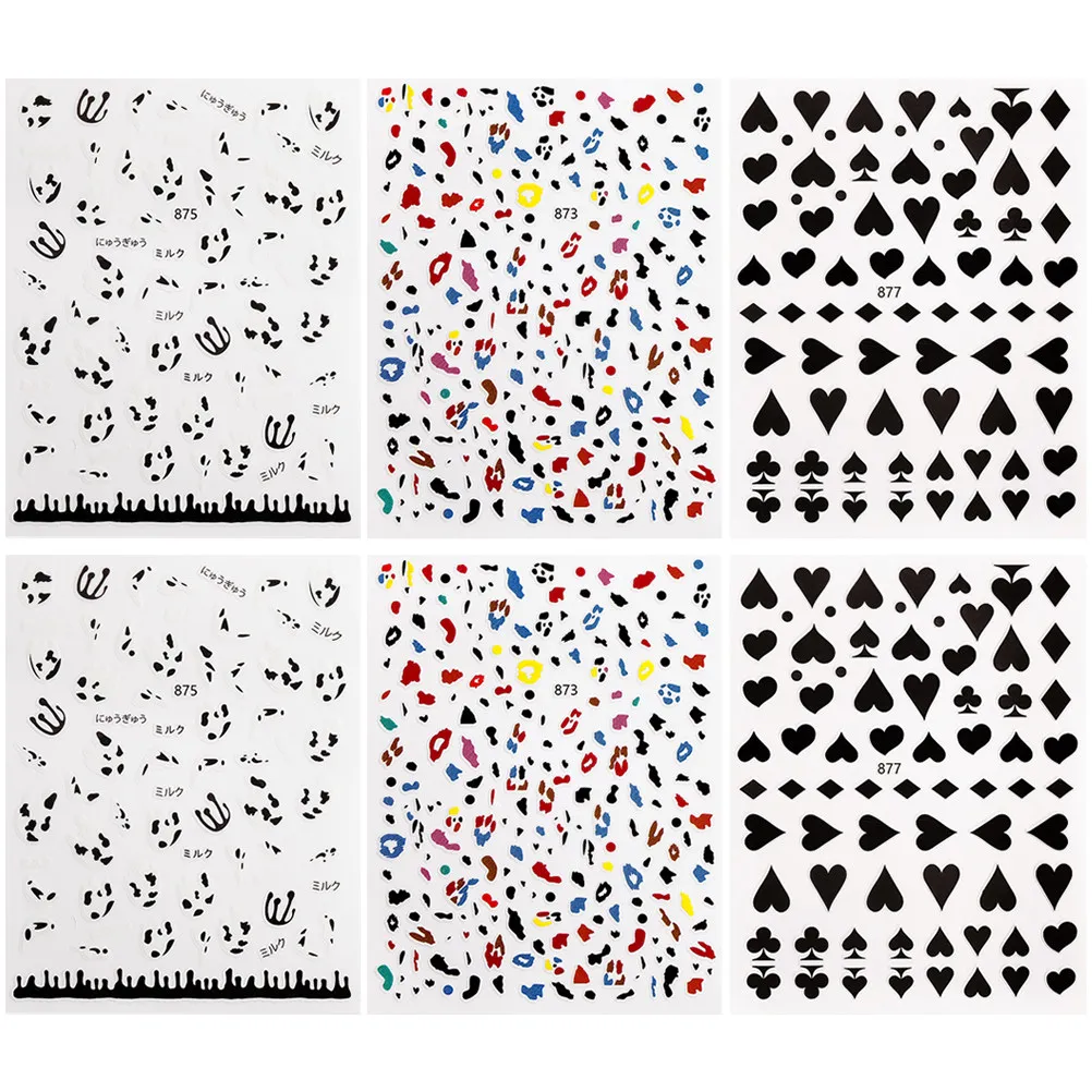 

6pcs Cow Print Stickers Self-Adhesive Manicure Decals For Women Diy Art Decorations Western Nail Charms Fingernail Design