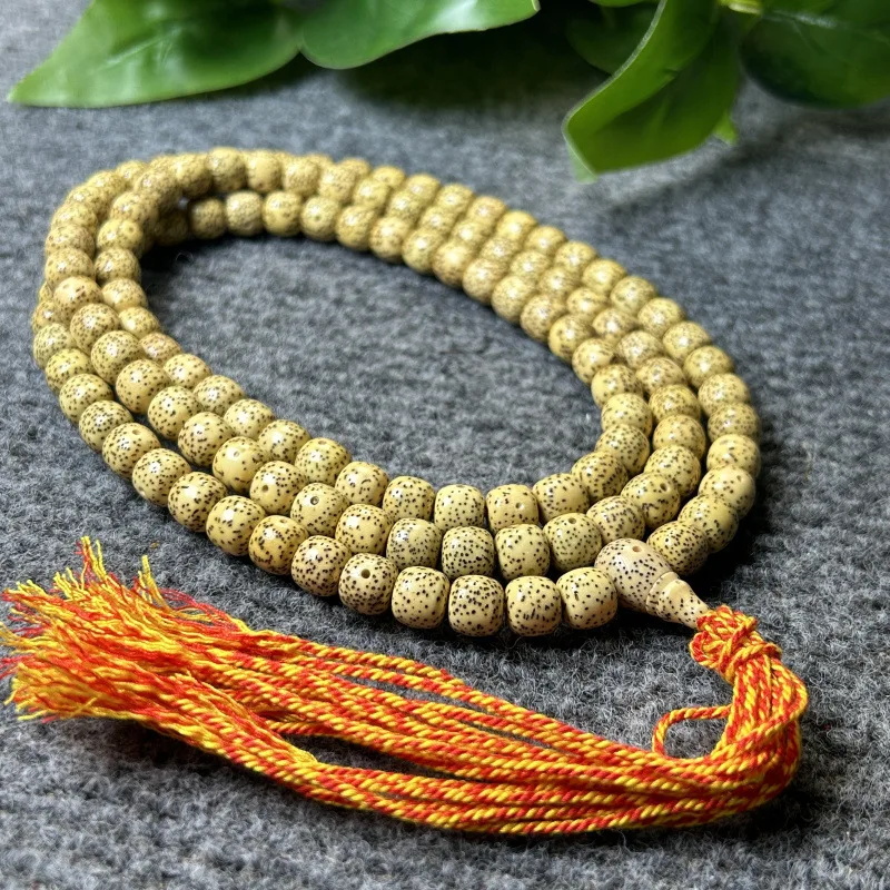 Natural Gold Xingyue Bodhi Yellow chicken grease108Red Agate Accessories Rosary Hainan Gaomi Lunar January Old Seeds Star Moon