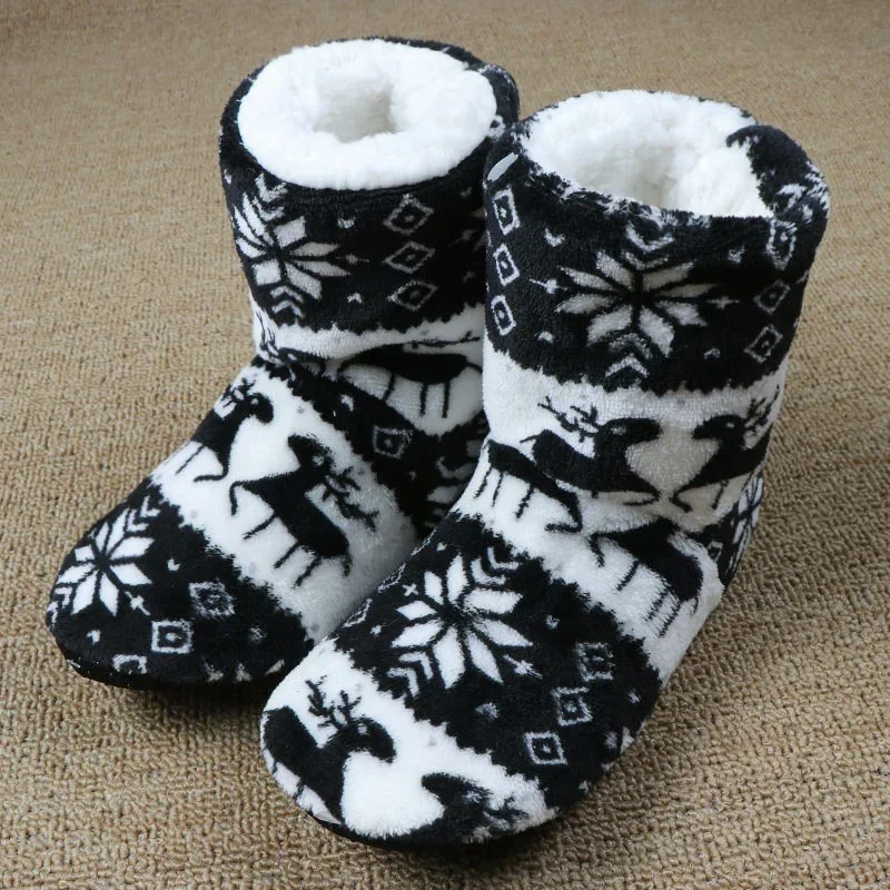 Winter Socks Shoes Woman Home Slippers Christmas Elk Indoor Shoes Warm Contton Slipper Plush Insole Anti-Skid Sole Shoes