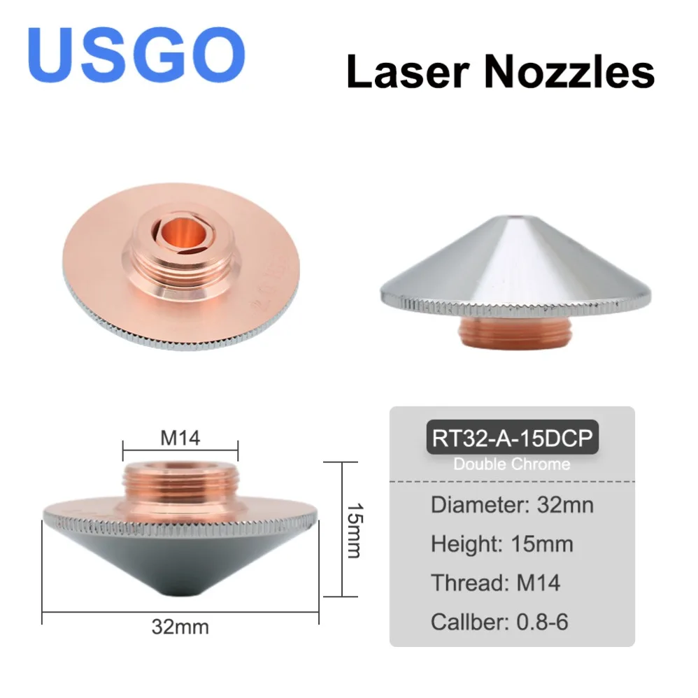 USGO High Quality Single/Double Layers Welding Laser Nozzles Dia.32mm H15 Caliber0.8-6.0 for Fiber Laser CNC Machine