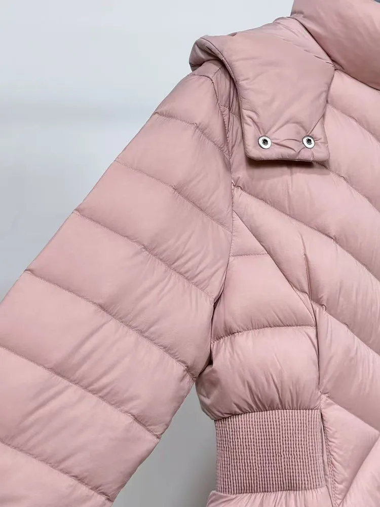 Abrigo de invierno ligero de plumas de ganso Puffer Jaet para mujer con capucha 90% relleno de costura de plumas Slim Fit Casual Sle