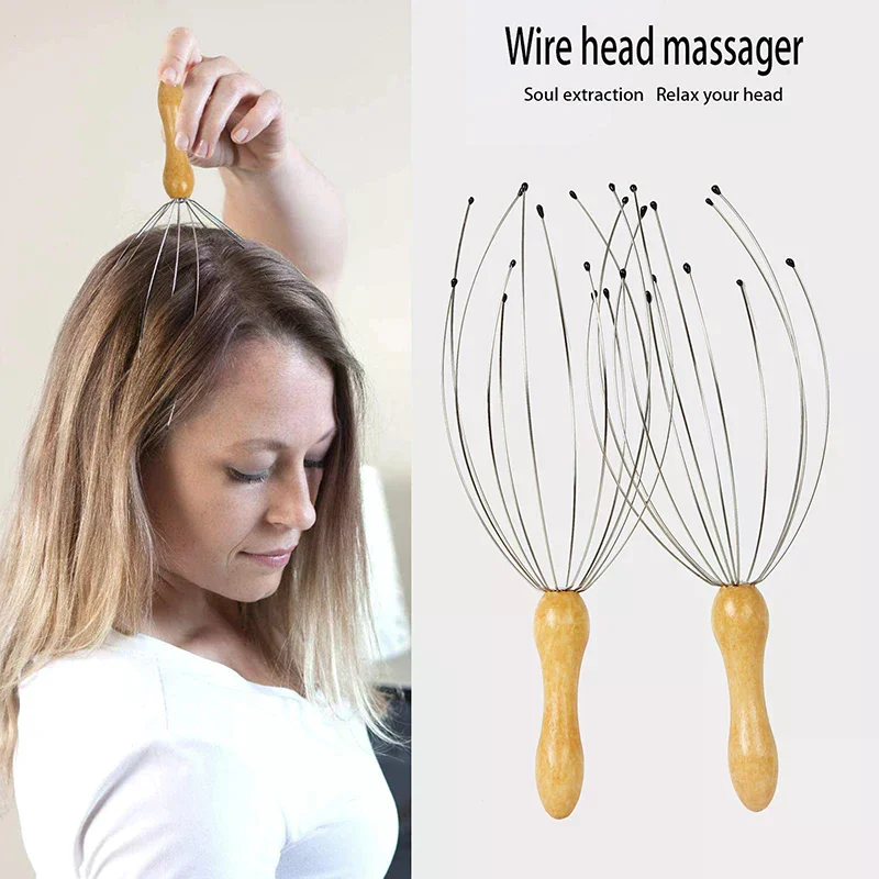 Handle Octopus Head Massager Scratch Scalp Relaxation Relief Body Massager Scratcher Relieves Tension Health Care Tools Wooden
