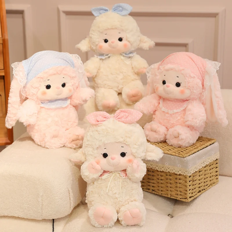 

New Cartoon Chubby Sheep With Scarf Bib Plush Toys Pillow Soft Stuffed Animal Babys Accompany Dolls for Girls Kids Gifts Decor