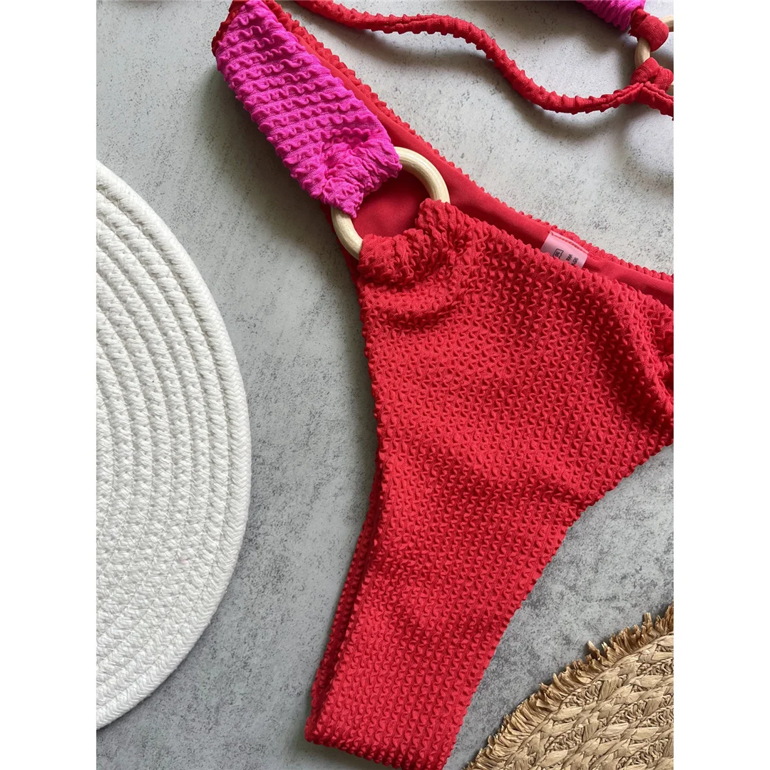 Gefältete, geknitterte, gespleißte brasilianische Bikini-Badebekleidung für Damen, zweiteiliges Bikini-Set, Badeanzug, Badebekleidung, Badeanzug, Schwimmbekleidung V6567 – Detail 10