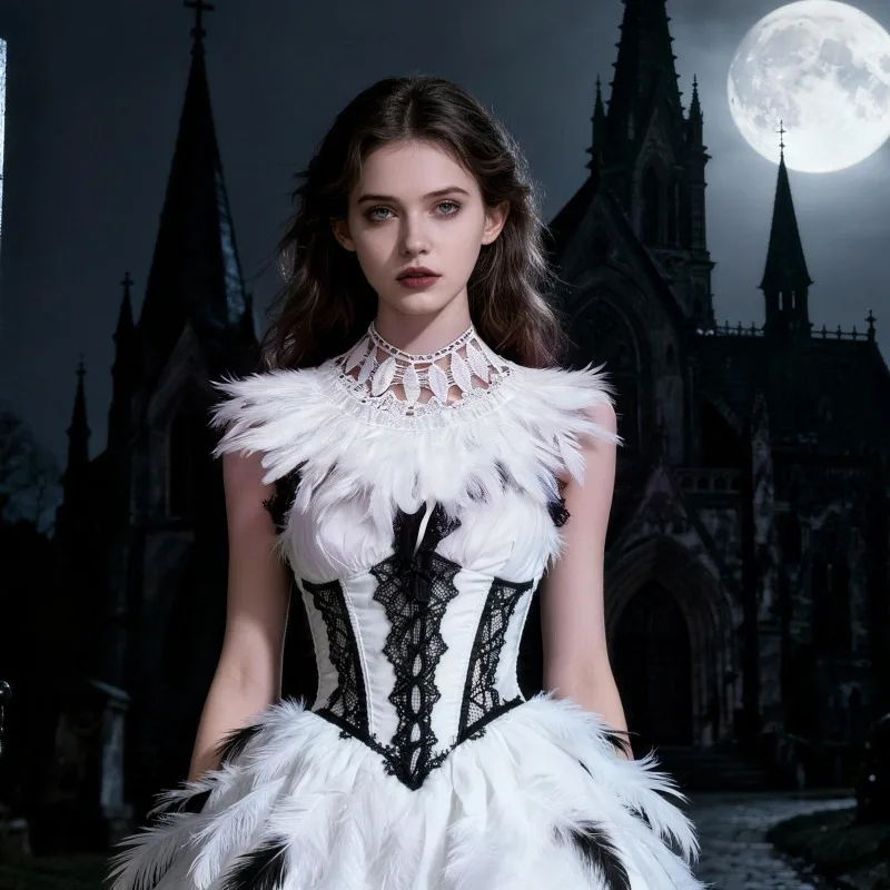 

New Gothic-style European and American lace feather shawl masquerade Halloween cosplay costume accessory