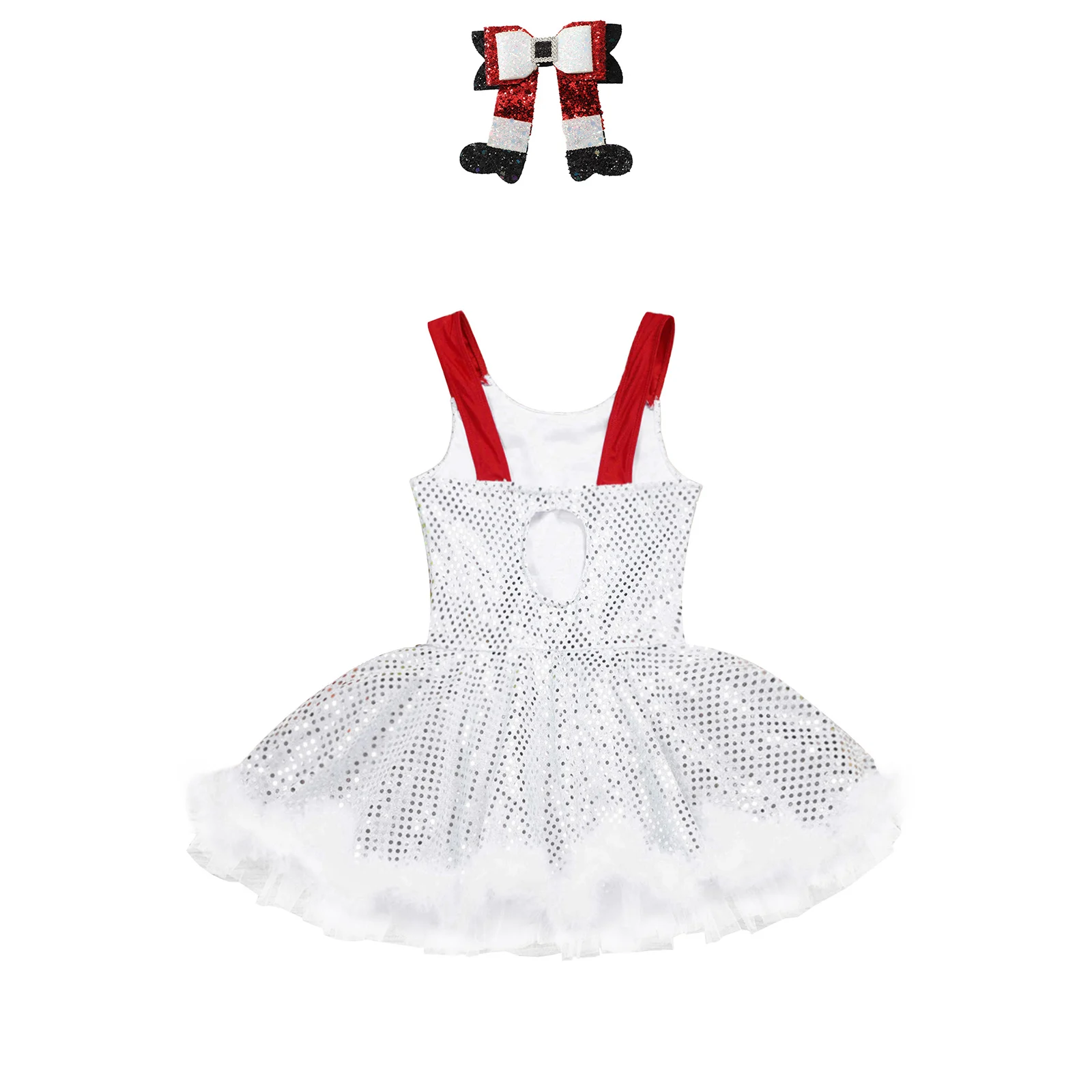 Robe tutu bonhomme de neige brillante fzBallet pour enfants, costume de performance de fête de Noël pour filles, pince à cheveux botte, ensembles de bandes de sauna, 4-16