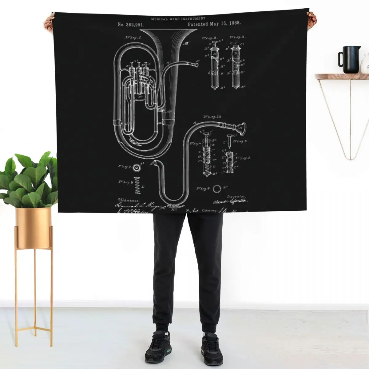 Tuba Blueprint Throw Blanket Multi Purpose Soft Warm Blanket for Home Travel