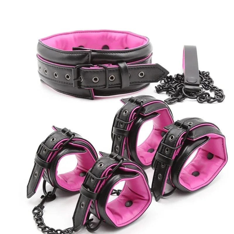 New Arrive High Quality Luxury Collar Wrist Ankle Cuffs, Handcuffs Bondage Restraints Set, Slave Role-Play Adult Games