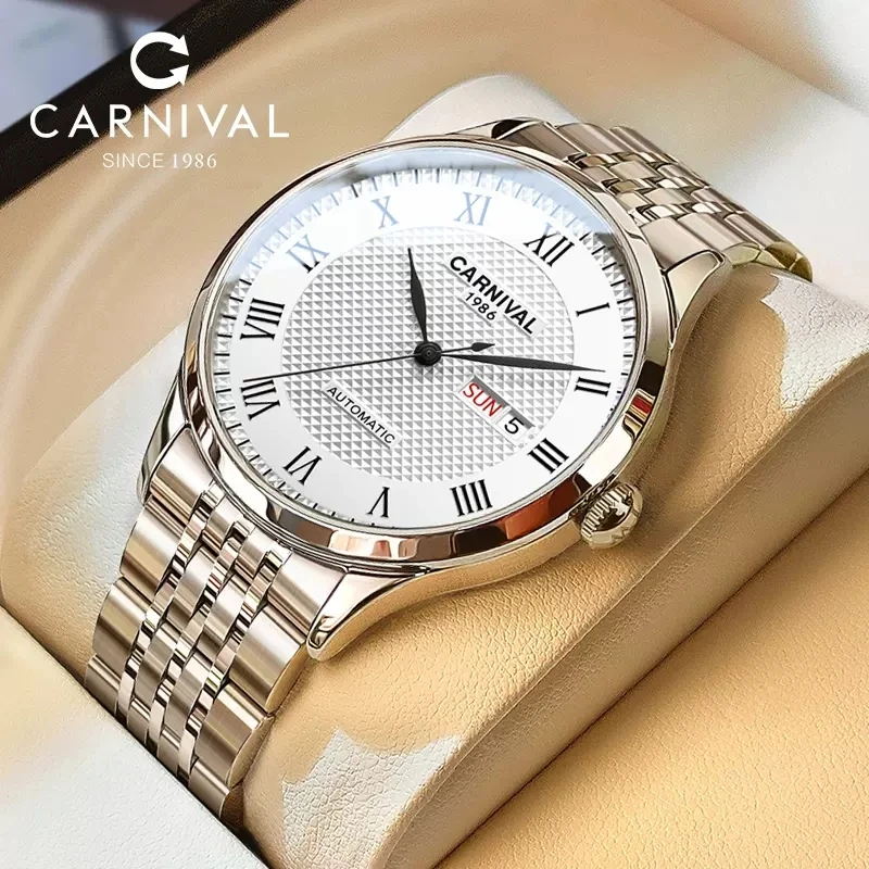 

Carnival For Mens Watch Japan Miyota Mechanical Movement Male Automatic Wristwatch Stainless Sapphire Crystal Calendar New Clock