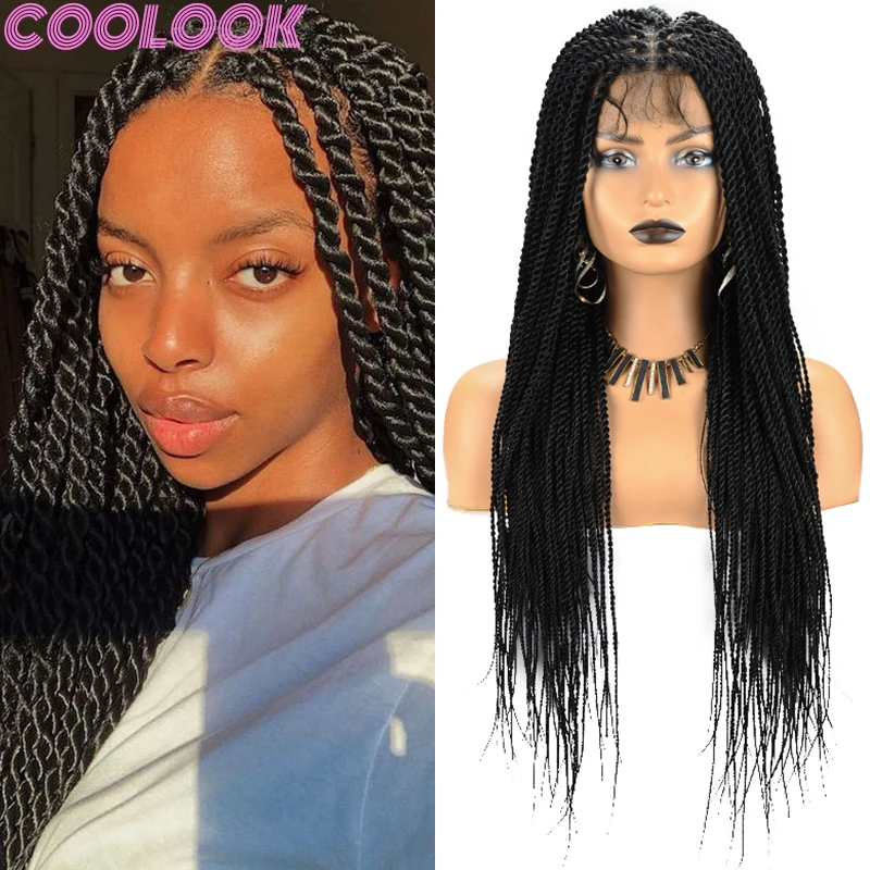 

Black Synthetic Twist Braided Full Lace Wigs for Women Lace Front Senegalese Twist Braids Wig Braid Lace Frontal Wig with Plaits