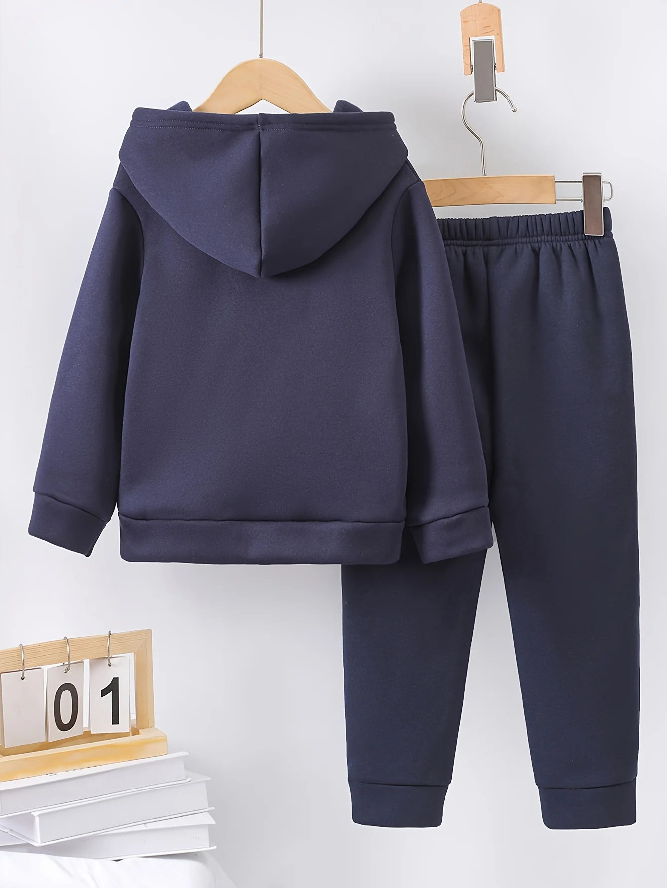 2set Fall/Winter new casual boy sports style comfortable letter print warm lining hoodie and tracksuit pants