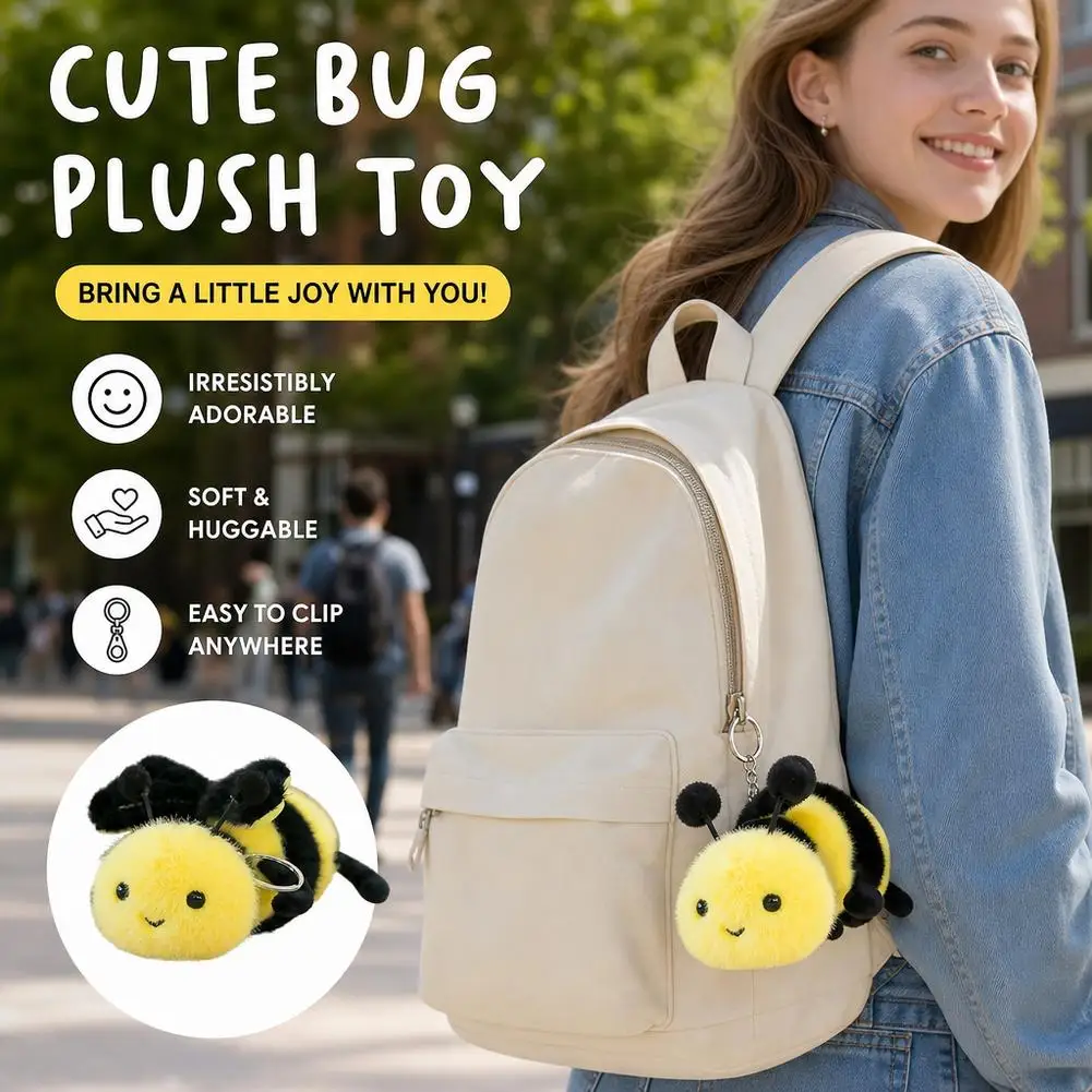 Cute Simulation Insect Pendant Plush Stuffed Doll Toy Cartoon Bug Spider Bee Plush Doll Bag Decor Pendant Creative Gift