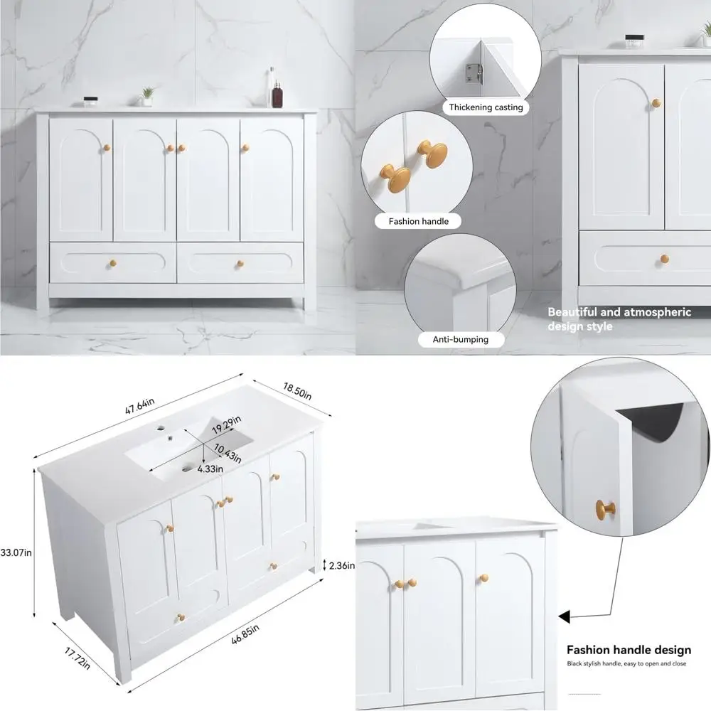 

"48 inch freestanding vanity with sink, 4-door cabinet & 2 drawers for bathroom storage"