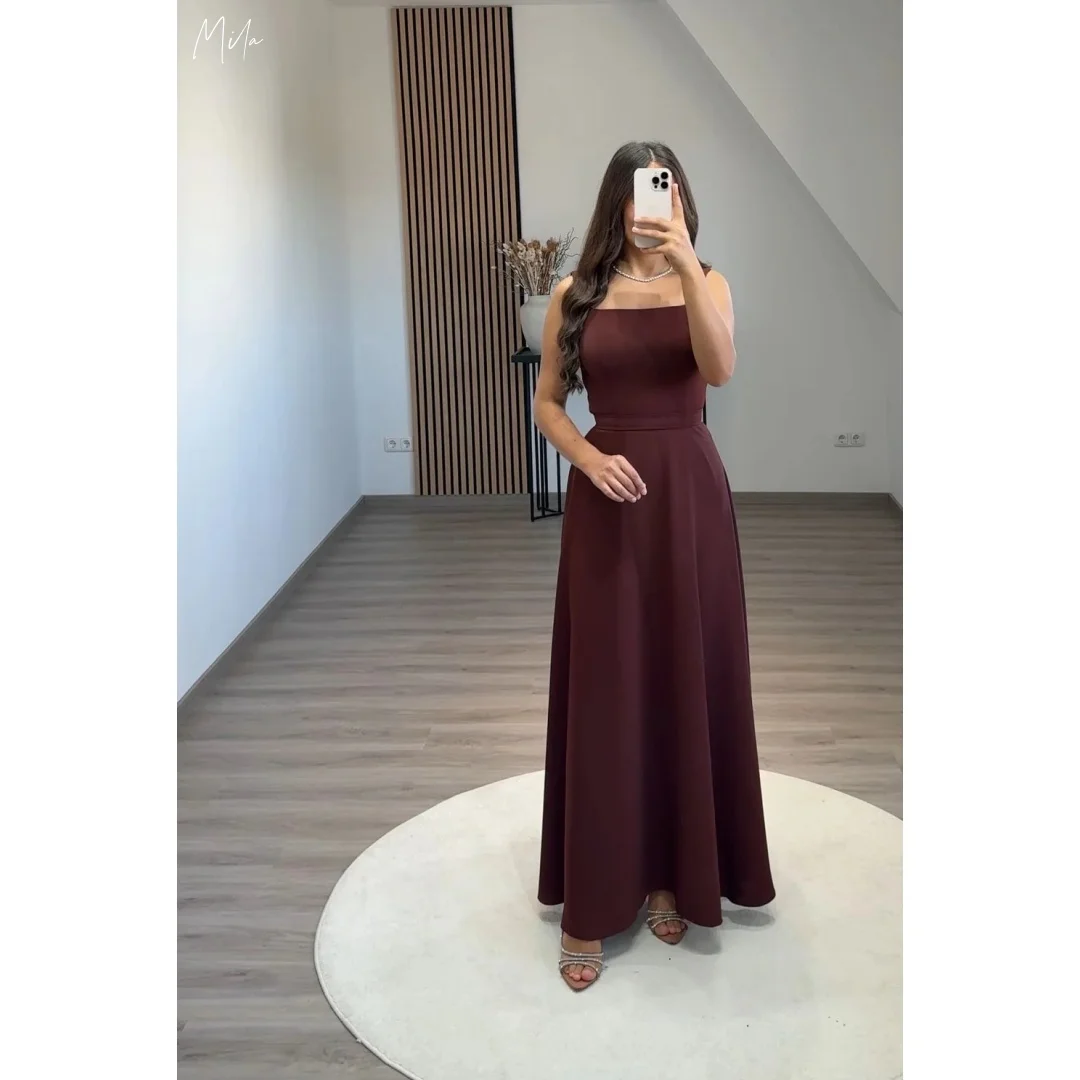 

Mila Burgundy Square Neck Sleeveless Customized Formal Evening Floor-Length Gown vestidos de gala Elegant Prom Dresses 2025