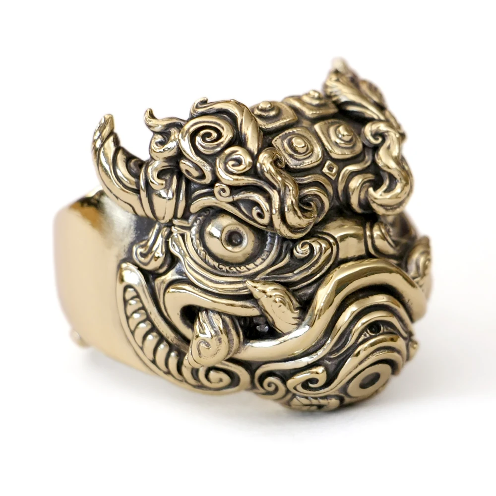 Huge Brass Kylin Lion Biker Ring Punk Animal Jewelry BK374 Open US Size 8~15