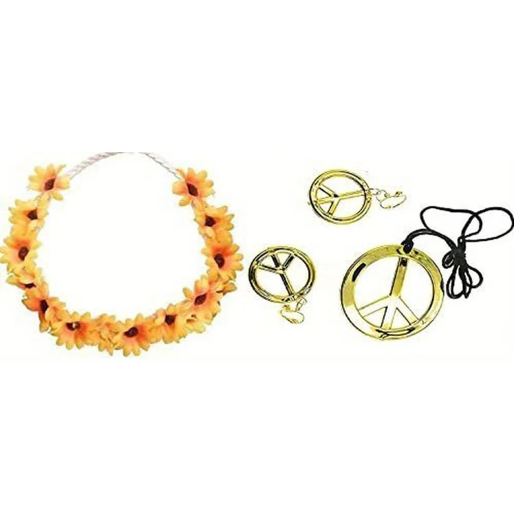 مجموعة إكسسوارات أزياء الهيبي للنساء ، غطاء الرأس ، القرط ، القلادة ، النظارات ، 7 من صوف الهيبي