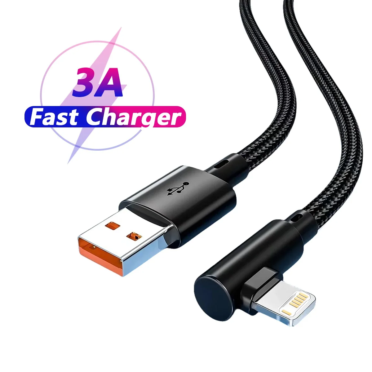 90 Degree Fast Charge USB Cable For iPhone 11 12 13 14 Pro X XS Max SE 6 S 7 8 Plus Wire Origin Long 2m 3m Charger Data Cord 3m