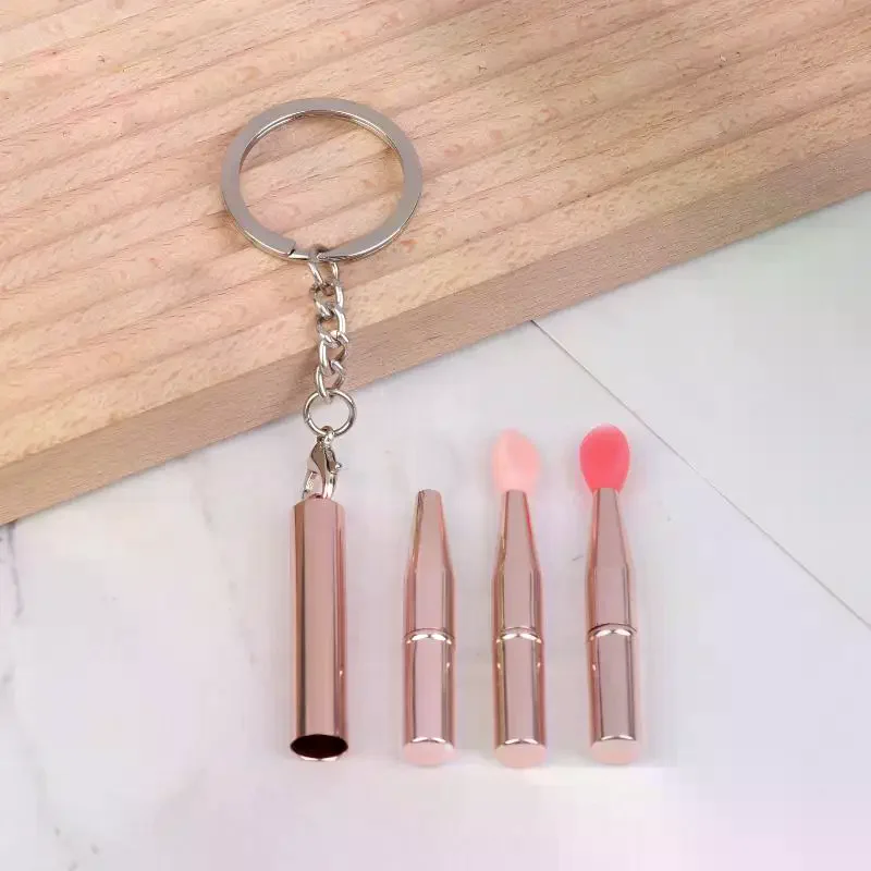 1pcs Lip Brush Keychain Portable Multifunctional Silicone With Cover Dustproof Lipstick Eye Shadow