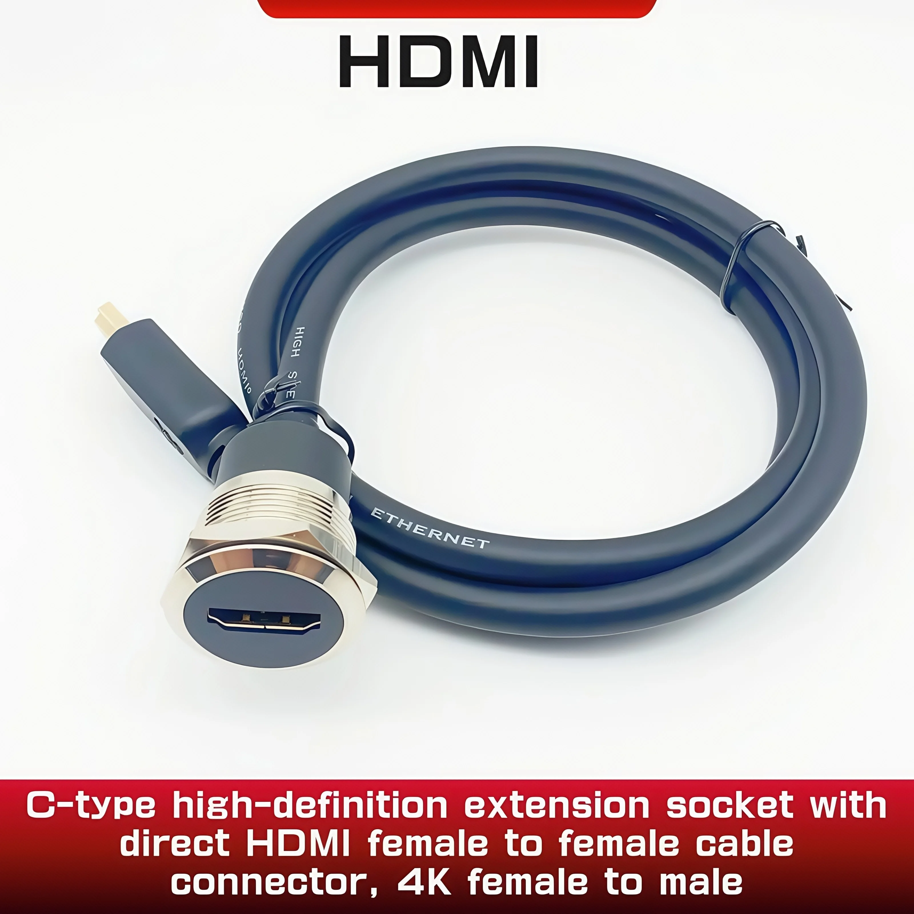C-type high-definition extension socket with direct HDMI female to female cable connector, 4K female to male