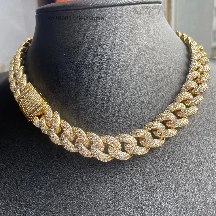 Ying Yu Jewelry Miami Cuban Chain 13mm 16mm Width 925 Sterling Silver GRA Moissanite Cuban Link Chain Hip Necklace.