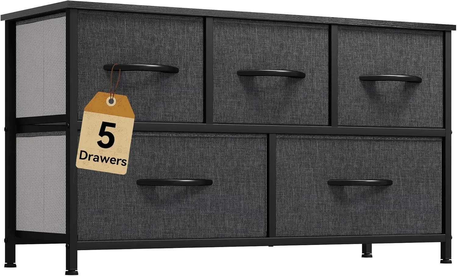 

5 Dresser for Bedroom, Fabric 5 Drawers, Chest of Drawers for Closet, Black Dresser & Chest of Drawers
