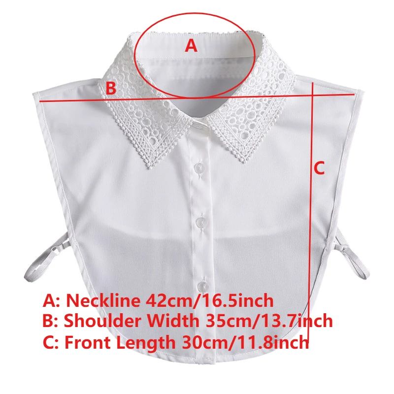 여성용 속이 빈 레이스 시폰 페이크 칼라, 반팔 셔츠 블라우스 스웨터 탈부착 가능한 셔츠 칼라 가짜 라펠 탑 칼라 장식