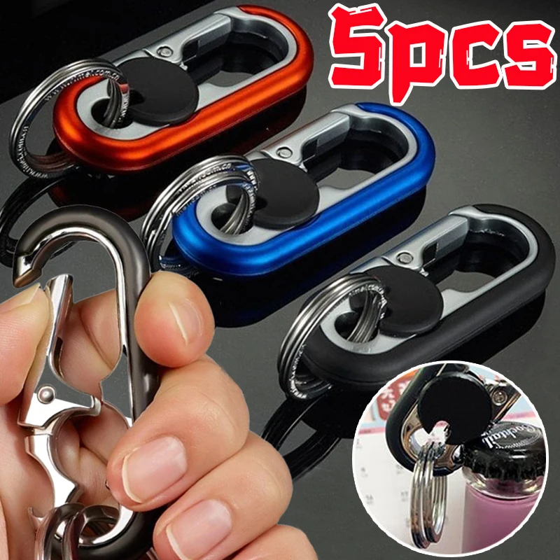 5pcs Men's Keychain Hook Stainless Steel Buckle Outdoor Carabiner Climbing Tool Double Ring Car Fishing Key Ring Car Accessories