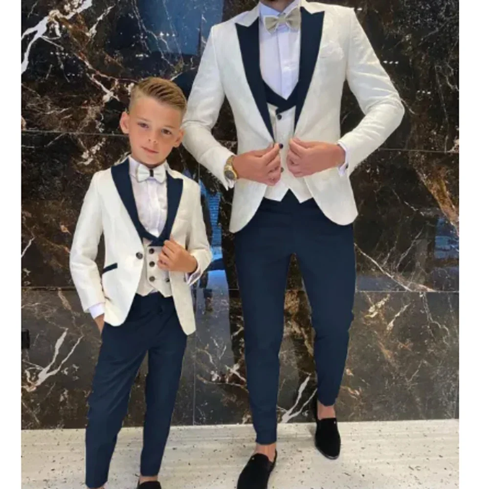 

Contrast Color Slim Fit Parent-child Suit Men Summer Wedding Party Three Pieces Set Blazer +Vest +Pants Terno Masculino Completo