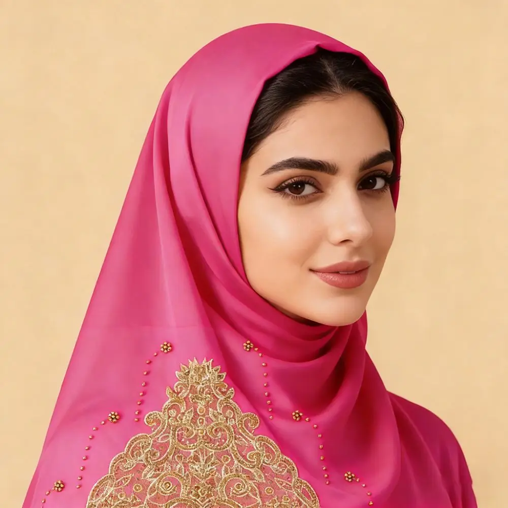 

High-End Fashion Beaded Hijab Scarf Popular Chiffon Hijab Shawl Easy Pull On Ethnic Islamic Headscarf Teenage Girls