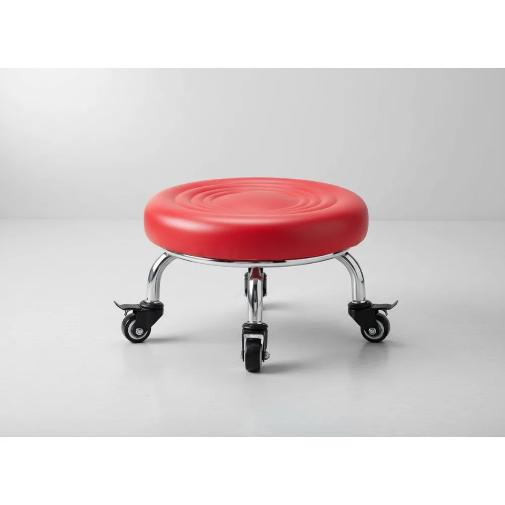 

Classic Red Round Leather Rolling Stool with 360° Swivel Wheels, Compact Design for Home Office, Supports 330 lbs